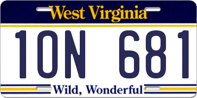 WV license plate 1ON681