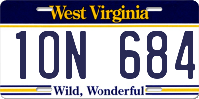 WV license plate 1ON684