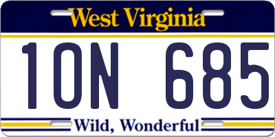 WV license plate 1ON685