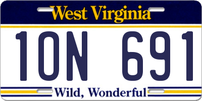 WV license plate 1ON691