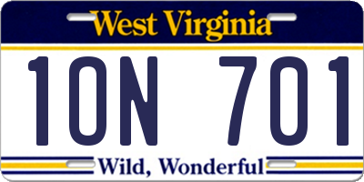 WV license plate 1ON701
