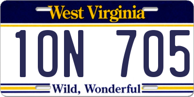 WV license plate 1ON705