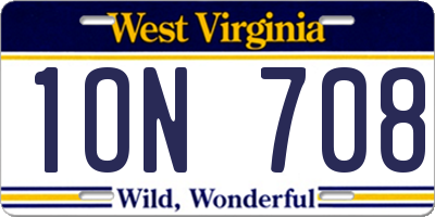 WV license plate 1ON708