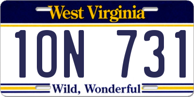 WV license plate 1ON731