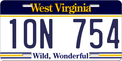 WV license plate 1ON754