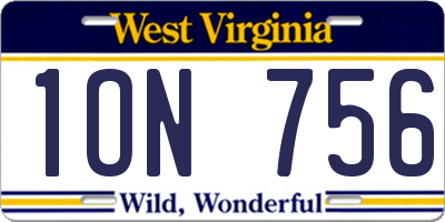 WV license plate 1ON756
