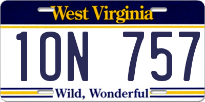 WV license plate 1ON757