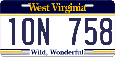 WV license plate 1ON758