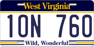 WV license plate 1ON760