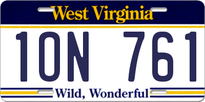 WV license plate 1ON761
