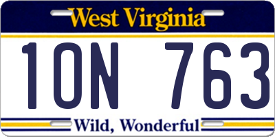WV license plate 1ON763