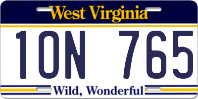 WV license plate 1ON765