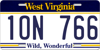 WV license plate 1ON766