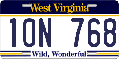 WV license plate 1ON768