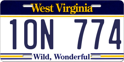 WV license plate 1ON774