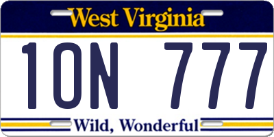 WV license plate 1ON777
