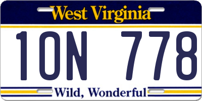 WV license plate 1ON778