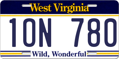 WV license plate 1ON780