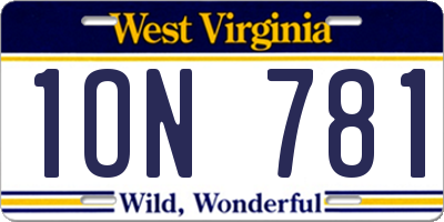 WV license plate 1ON781