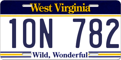 WV license plate 1ON782