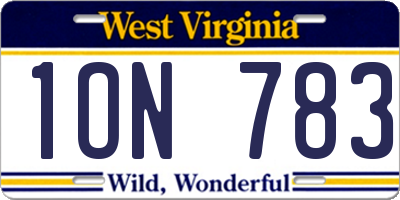 WV license plate 1ON783