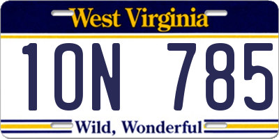 WV license plate 1ON785