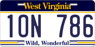 WV license plate 1ON786