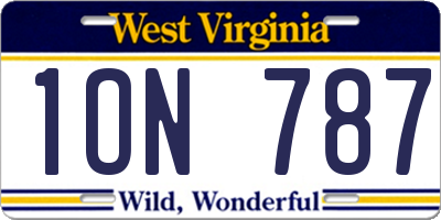 WV license plate 1ON787
