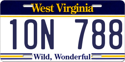 WV license plate 1ON788