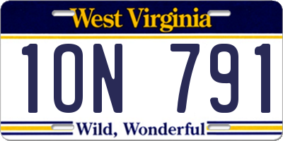 WV license plate 1ON791