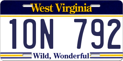 WV license plate 1ON792