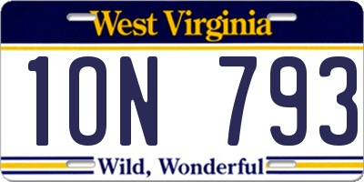 WV license plate 1ON793