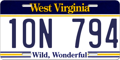 WV license plate 1ON794