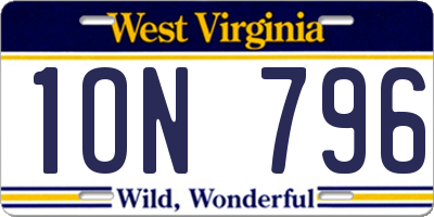 WV license plate 1ON796