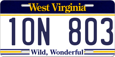 WV license plate 1ON803