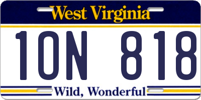 WV license plate 1ON818
