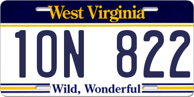 WV license plate 1ON822