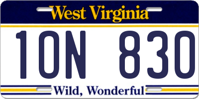 WV license plate 1ON830