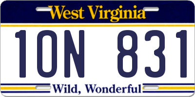 WV license plate 1ON831
