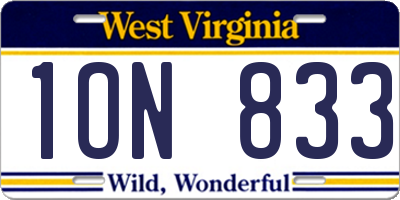 WV license plate 1ON833