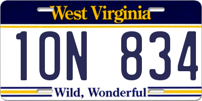 WV license plate 1ON834