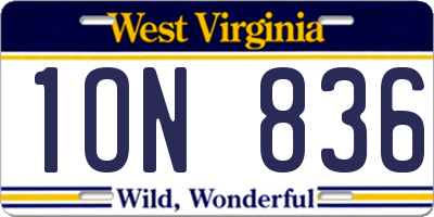 WV license plate 1ON836
