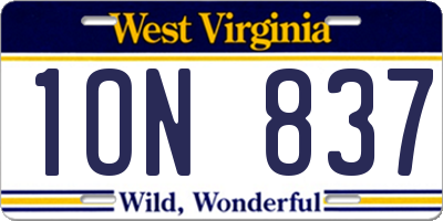 WV license plate 1ON837