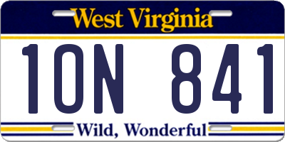 WV license plate 1ON841