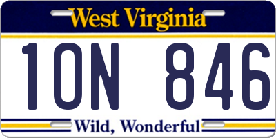 WV license plate 1ON846