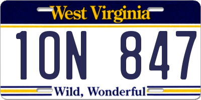 WV license plate 1ON847