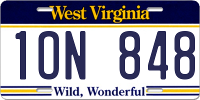 WV license plate 1ON848
