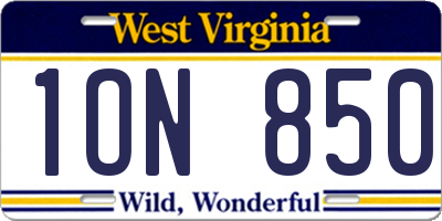 WV license plate 1ON850
