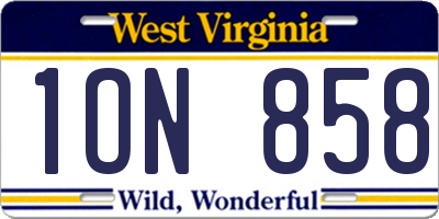 WV license plate 1ON858