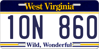 WV license plate 1ON860